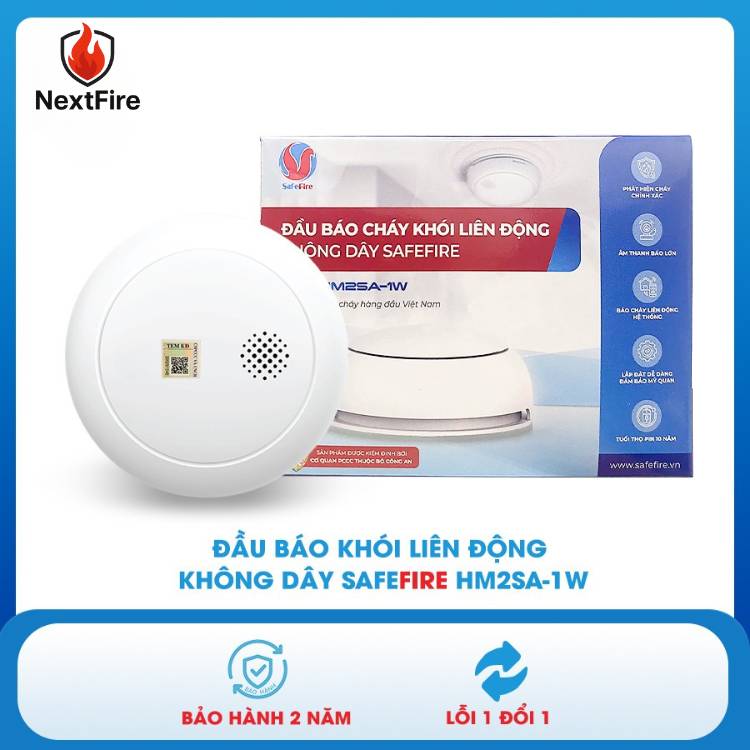 Đầu báo cháy khói liên động không dây SAFEFIRE HM2SA-1W Đầu báo cháy khói liên động không dây SAFEFIRE HM2SA-1W